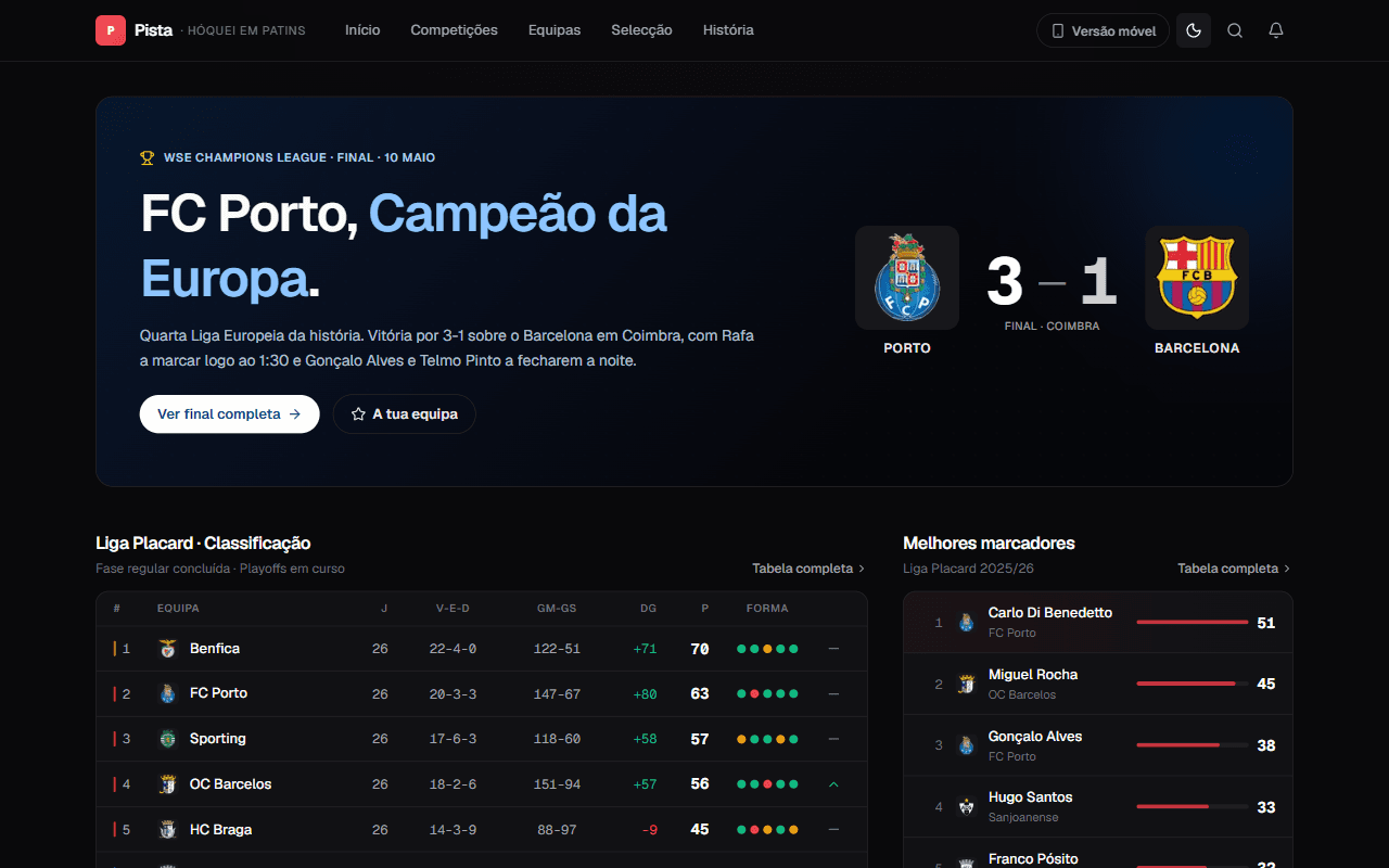Pista, Roller-hockey portal · concept