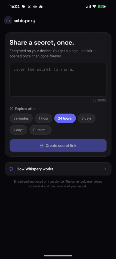 Whispery, mobile app