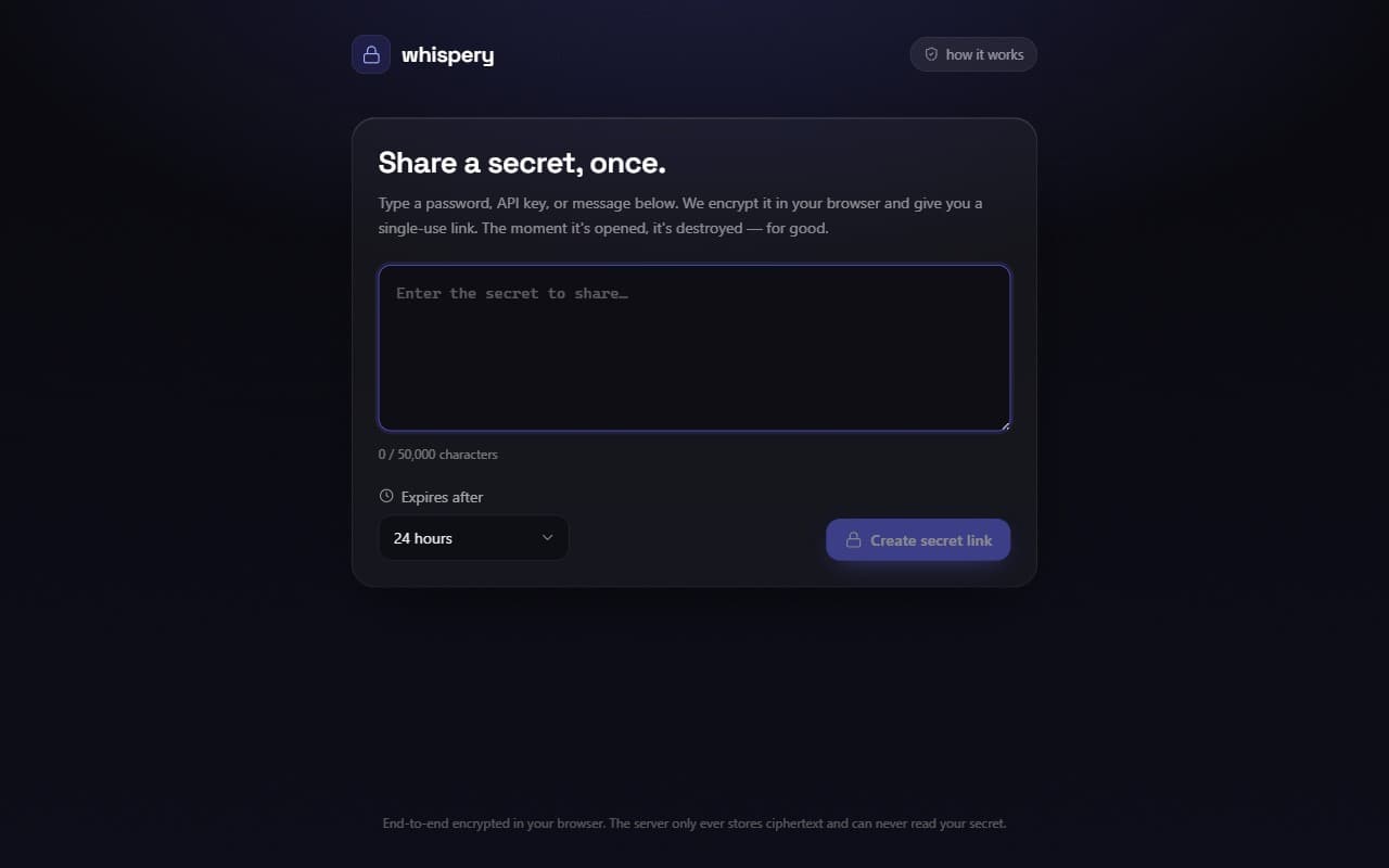 Whispery, Self-destructing secrets